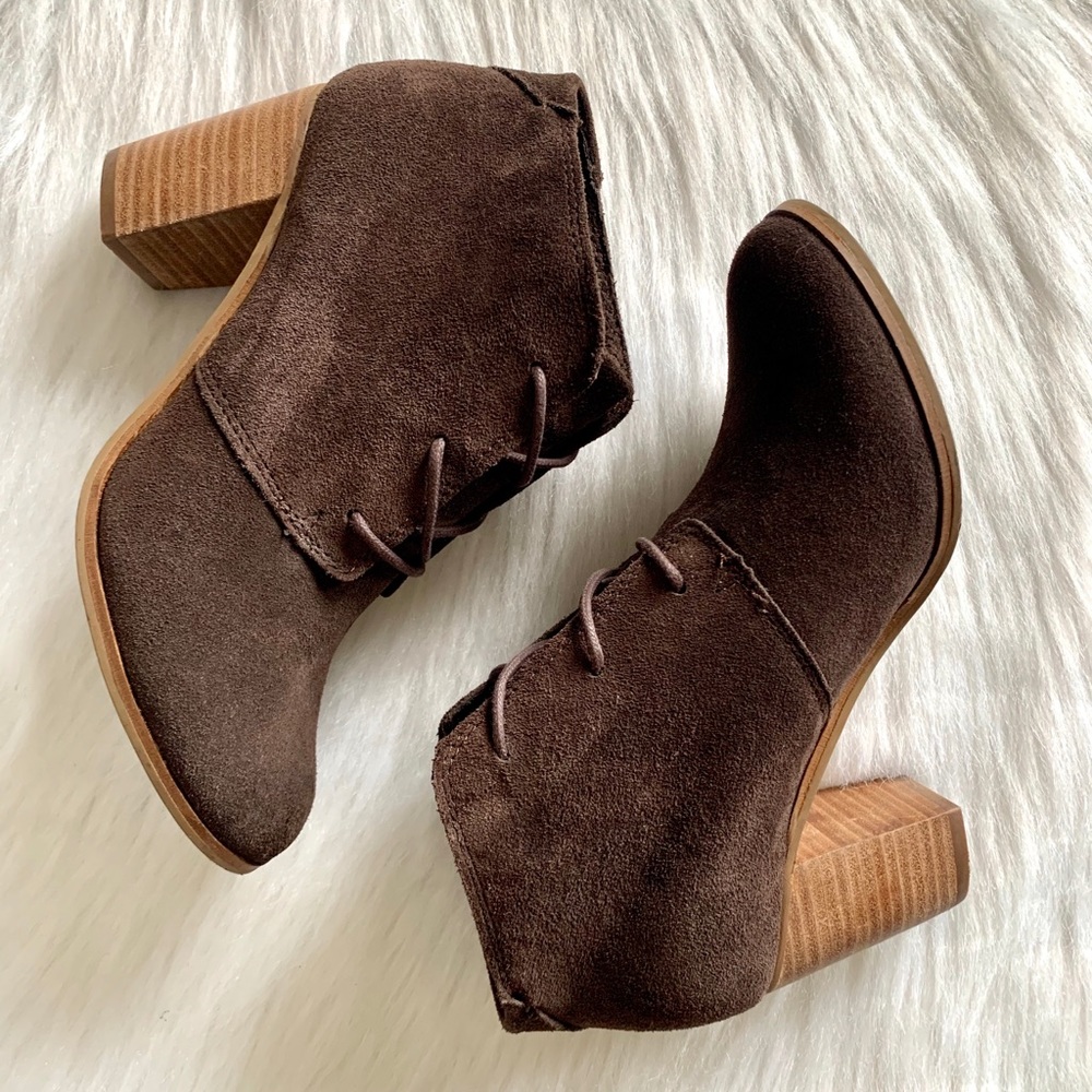Toms Brown Suede Ankle Booties with Block Heel